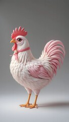 A Delightful Pink Rooster: A 3D Render of a  Charming Poultry Bird with Delicate Features