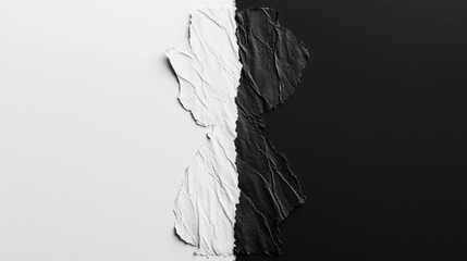 Torn white paper revealing black and white contrast background concept.