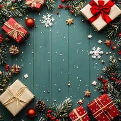 Elegant Merry Christmas and Happy New Year background filled with festive elements, modern holiday decorations, and joyful seasonal accents ideal for greeting cards, social posts, or invitations

