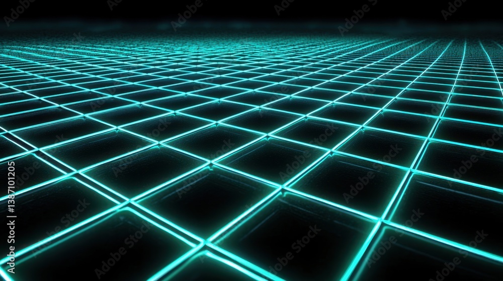 Aufkleber neon grid pattern creating a futuristic digital landscape in a dark environment