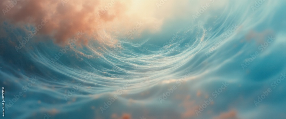 Aufkleber an abstract and dreamlike vision of blue waves and orange clouds creating a surreal, ethereal underw