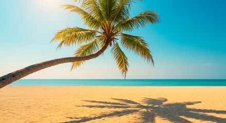 Obraz premium Golden Sands, Palm Shadow Serenade AI Generated