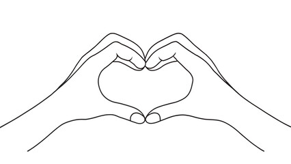 Fototapeta premium Line Drawing of Two Hands Forming a Heart Shape. Transparent Background. Outline Drawing of Hands Making Heart Symbol.