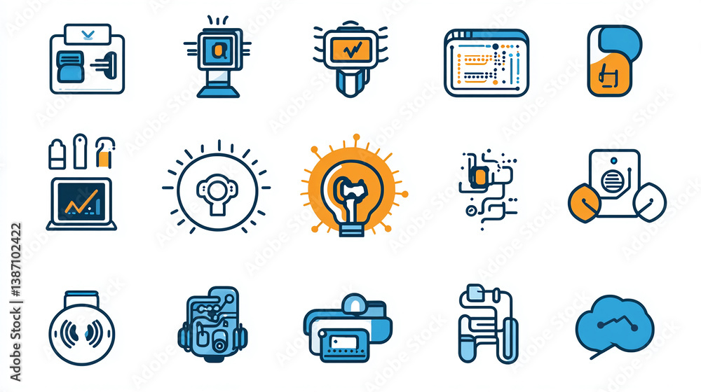Poster set of technology icons innovation artificial intelligence and machine learning vector illustration
