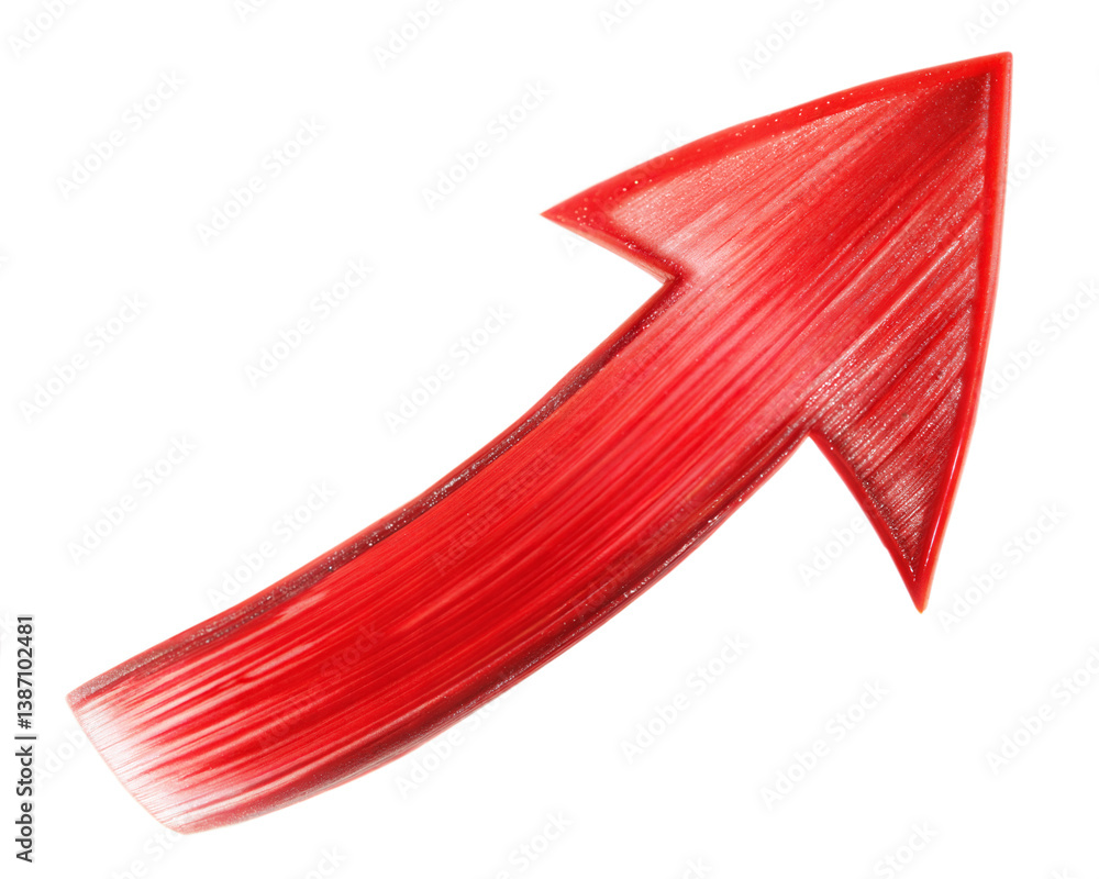 Poster hand-drawn red curved arrow diagonal direction icon. red sketch arrow pointing diagonally. red arrow