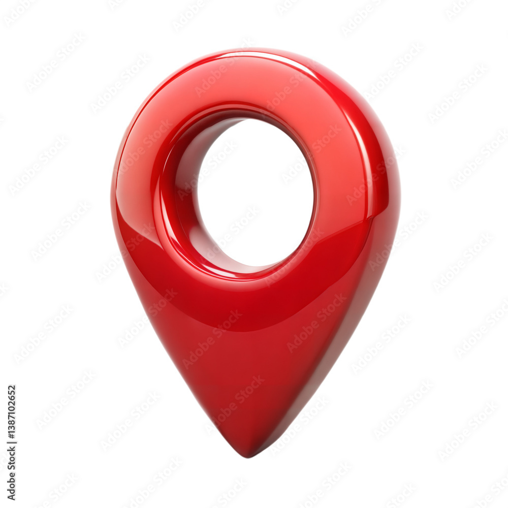 Poster 3d red glossy map pin icon. transparent background. location pointer icon. 3d red map marker isolate