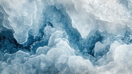 Obraz premium Intricate patterns of frozen ice crystals with a soft blue-white gradient showcasing winter minimalism and natural beauty
