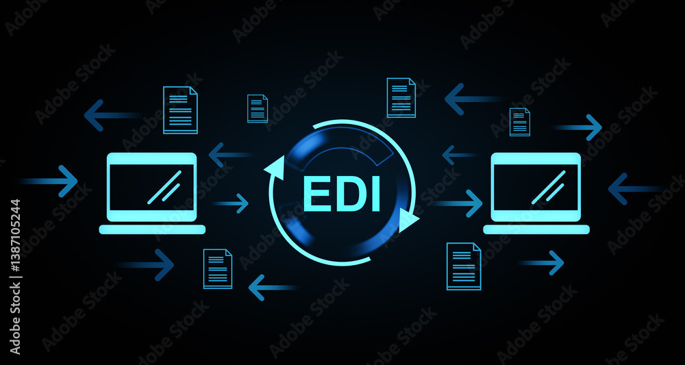 Poster electronic data interchange edi concept with digital connections between computers, document exchang