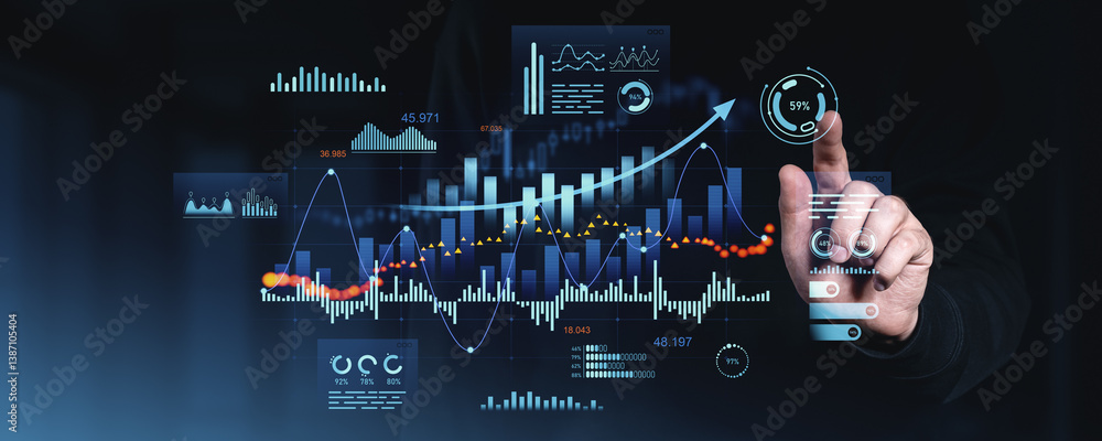 Aufkleber business analytics with futuristic digital data interface.