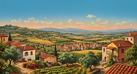 Fototapeta premium Tuscan Hills: A Golden Hour Panorama AI Generated