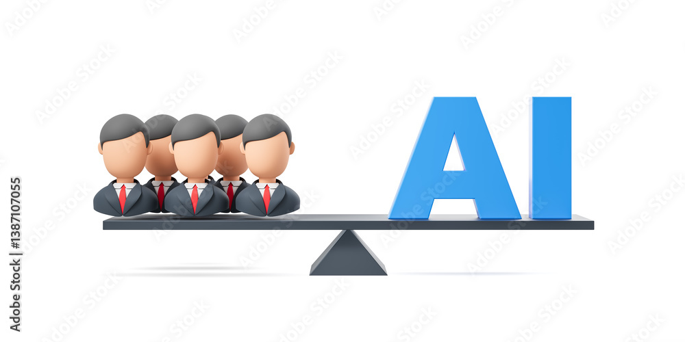 Poster business team and ai on a balancing scale. 3d rendering