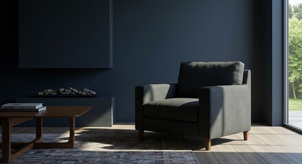 Modern Armchair in a Sunlit Living Room: 3D Render AI Generated