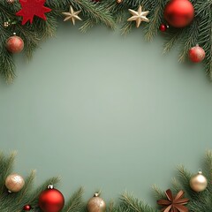 A clean and minimal Christmas border featuring delicate fir branches and festive elements arranged along the bottom, creating a warm, elegant holiday atmosphere with subtle seasonal charm.

