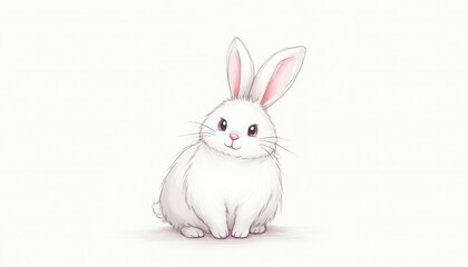 Fototapeta premium Cute bunny doodle sitting on a white background 
