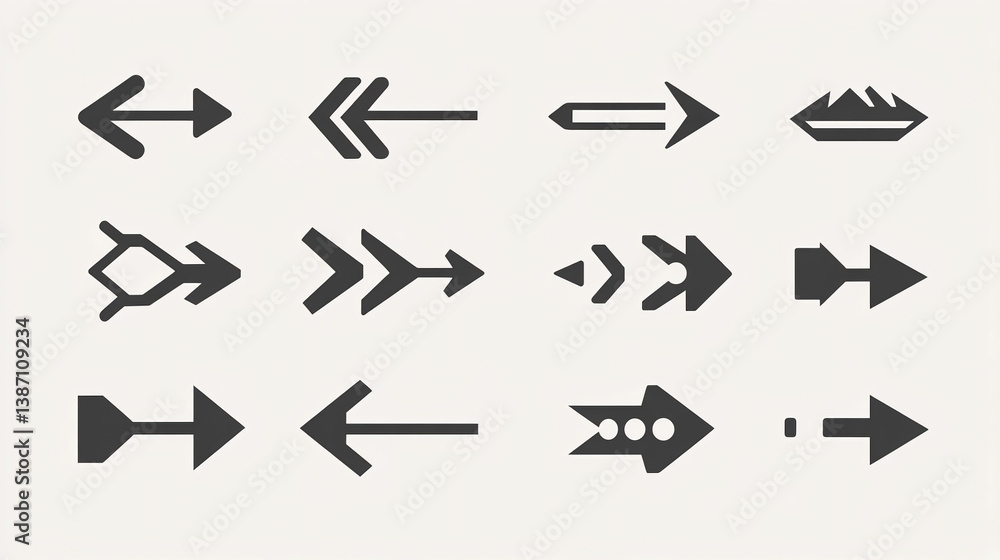 Poster arrow vector icon set collection different style direction sign pointer navigation graphic design el