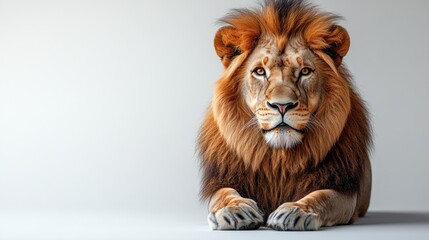 Fototapeta premium Majestic lion portrait on neutral background