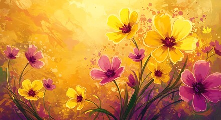 Obraz premium Golden Hour Blooms: A Vibrant Painting AI Generated