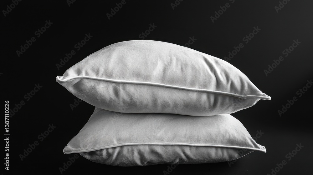 Aufkleber soft white pillows stacked on a dark background creating a serene and cozy atmosphere in a minimalis
