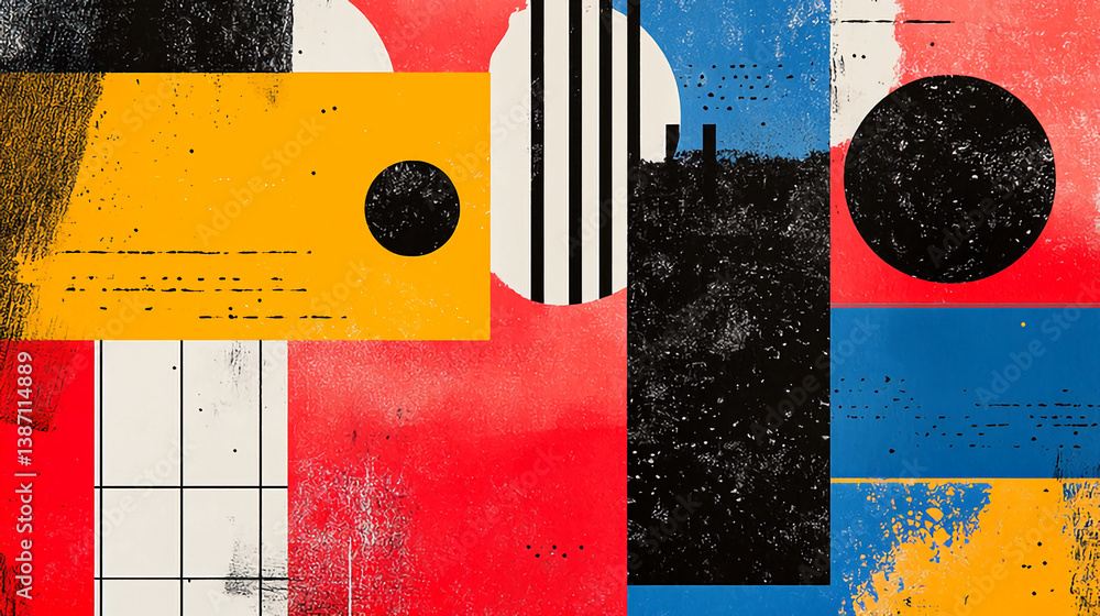 Poster abstract geometric art print modern colorful design block painting contemporary pattern shapes circl