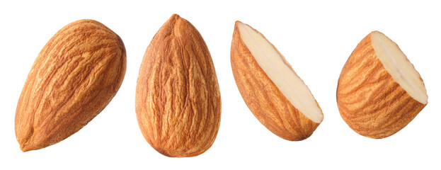Almond nuts, half and piece isolated, transparent PNG, PNG format