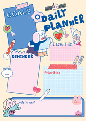 Cute Daily Planner Template vector, back to school, all about me 