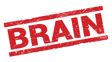 BRAIN text on red rectangle stamp sign.