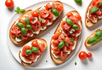 Traditional italian Bruschetta on white background