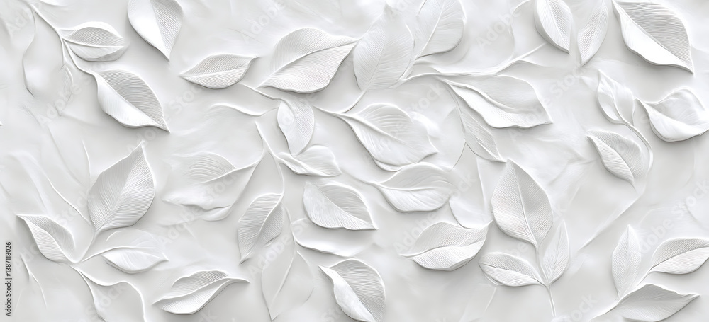 Poster white background with a leaf pattern, a seamless texture for wall cladding or interior design.