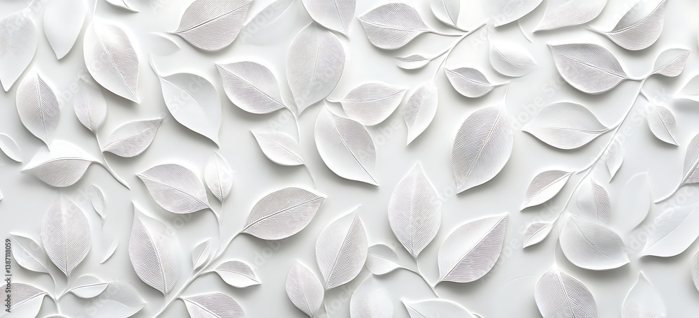 Poster white background with a leaf pattern, a seamless texture for wall cladding or interior design.