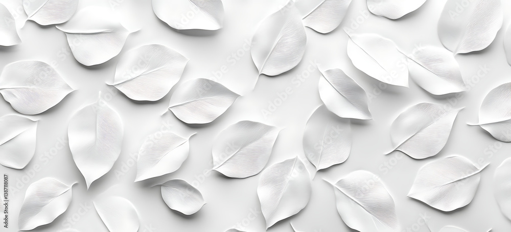 Poster white background with a leaf pattern, a seamless texture for wall cladding or interior design.