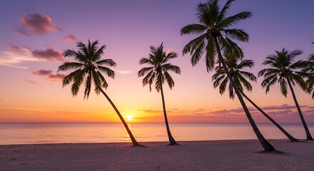 Obraz premium Sunset Silhouette: Tropical Paradise AI Generated