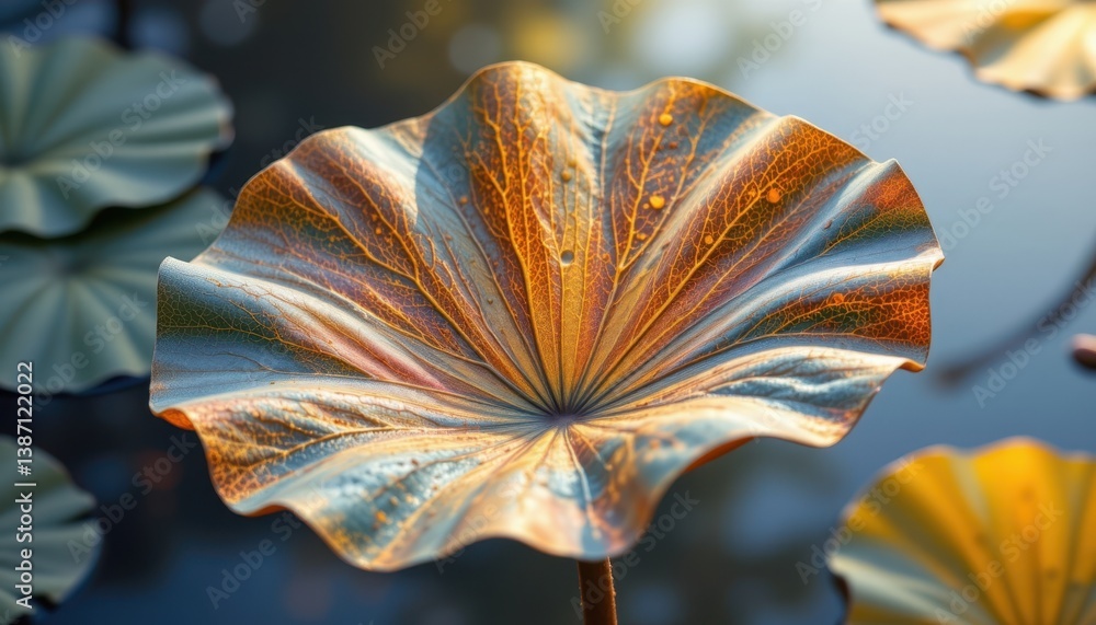 Aufkleber luminous lotus leaf visualize the texture of a lotus leaf with a soft golden sheen and intricate nat