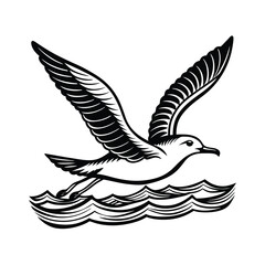 Seagull in flight over the ocean waves