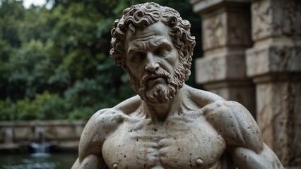 Naklejka premium A statue of Cephissus, river god of echoes, whose flowing waters carry laughter and tears from forgotten eras