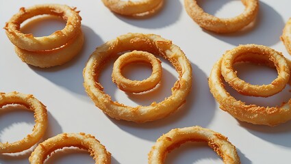  Ultra-Realistic 8K Crispy Golden Onion Rings on White Background &ndash; High-Resolution Food Visual