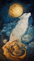 Ethereal wolf serenade under celestial moonlight in dreamy ambiance