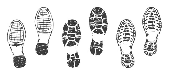 Shoe print boot, foot step silhouette mark. Boot Print textured, grunge. Mountain boot, hiking imprint.