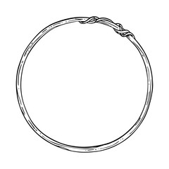 Hand-drawn circle rope border design element. Knot illustration