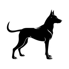 Obraz premium vector illustration of a black dog, Dog Sitting Pet Animal Friendly Labrador Puppy Silhouette Vector Illustration