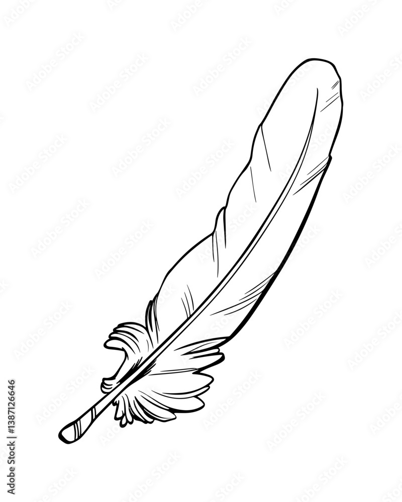 Poster detailed feather line art icon in vector format. clean design isolated on a white backdrop.