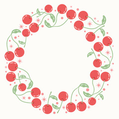 Frame with cute cherry. Concepts for border, greeting card, party invitation card with cherry decoration.