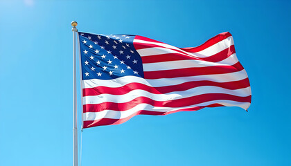 Majestic American Flag Against a Vibrant Blue Sky