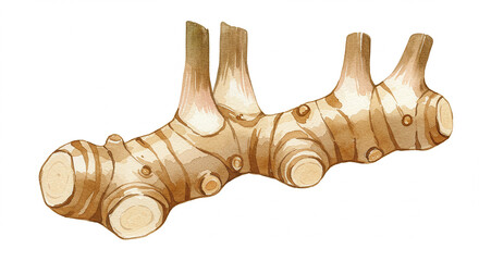 Watercolor Painting of Galangal Root Asian Ginger Herbal Spice