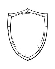 Obraz premium Illustration of a medieval shield icon. Vector format, outline drawing.