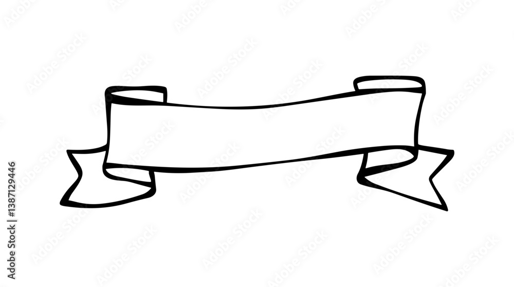 Poster hand-drawn doodle banner with a simple ribbon shape. isolated vector graphic element.