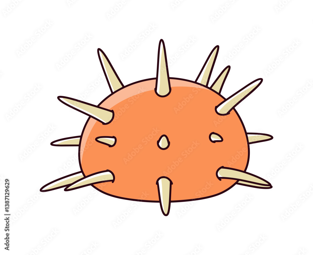 Poster a fun and colorful orange microbe vector design featuring spikes. great for science concepts.