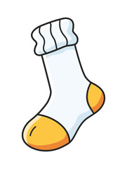 A vector illustration of a sock icon with a white and yellow color scheme.