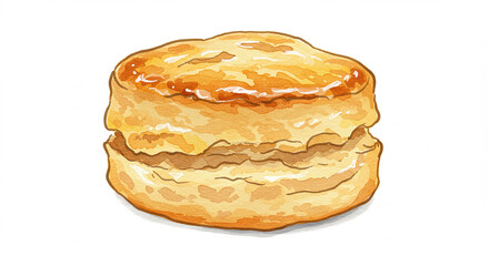 Delicious Buttery Golden Brown Buttermilk Biscuits Watercolor Illustration Bakery Food