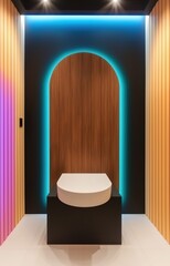 8. A sleek wooden podium with a matte finish, soft lighting highlighting the empty space for product placement. 