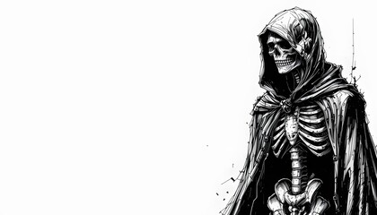 Fototapeta premium Grim Reaper in Hooded Cloak Dark Fantasy Art Illustration